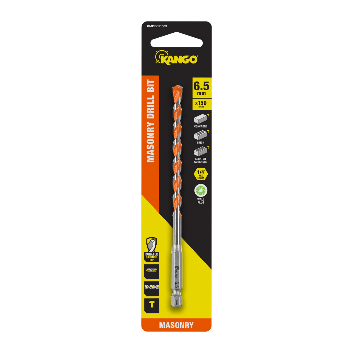 Kango 6.5mm x 150mm 1/4" Masonry Drill Bit - Durable Carbide Tip - Efficient Drilling