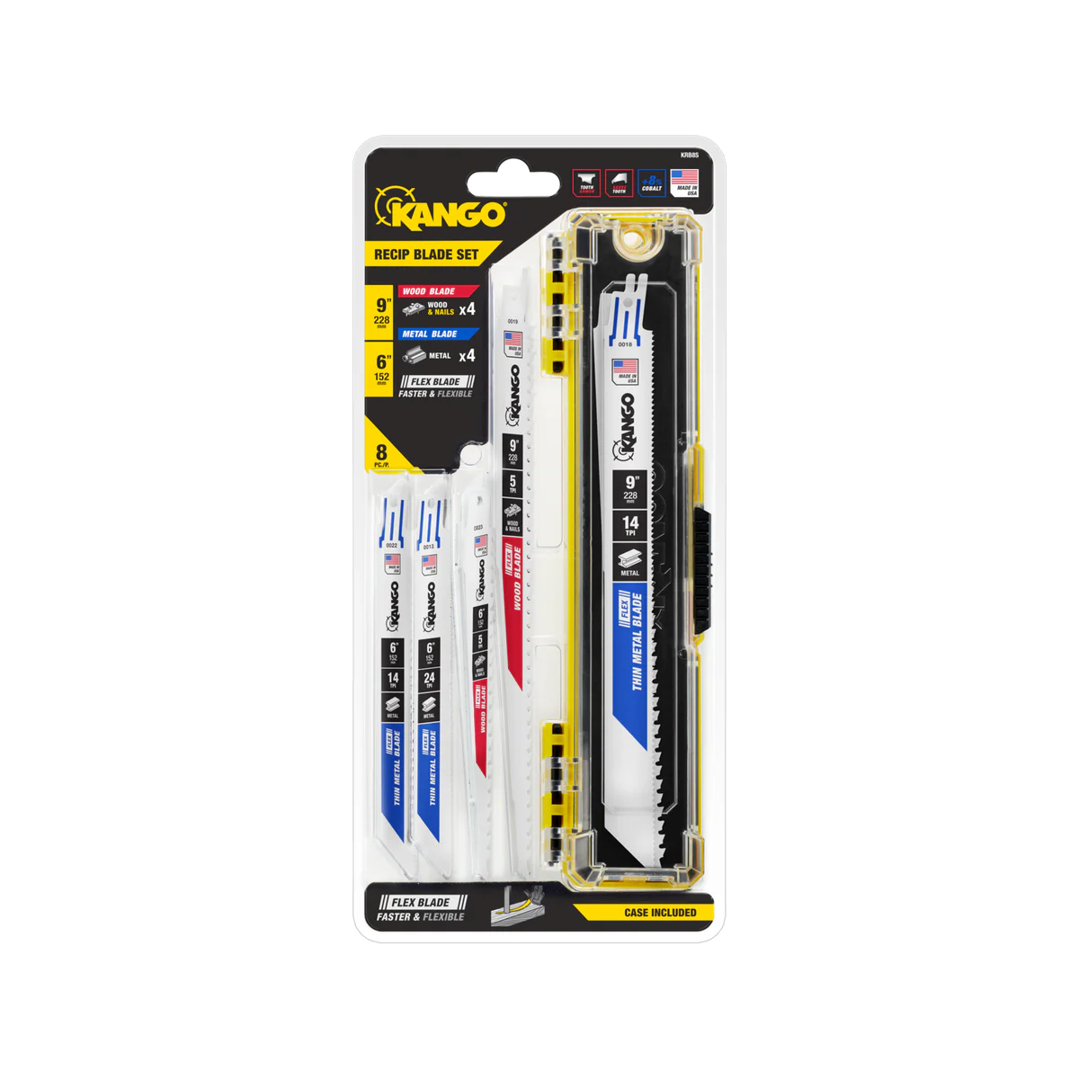 Kango 8 Piece Flex Reciprocating Saw Blade Set - 6" & 9" Blades - Metal & Wood