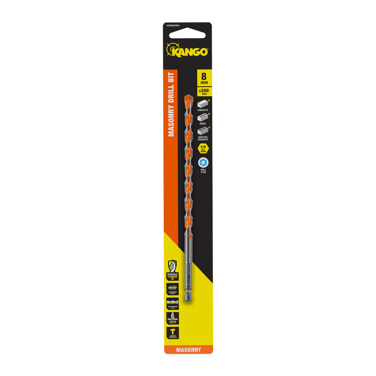 Kango 8 x 200mm Masonry Drill Bit - Durable Carbide Tip - Precision Start