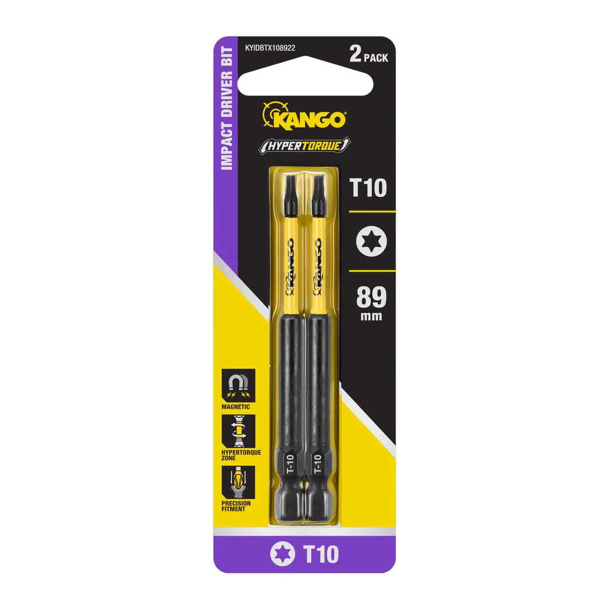 Kango 89mm TX10 HYPERTORQUE Impact Driver Bits 2 Pack - High Torque - Magnetic Tips