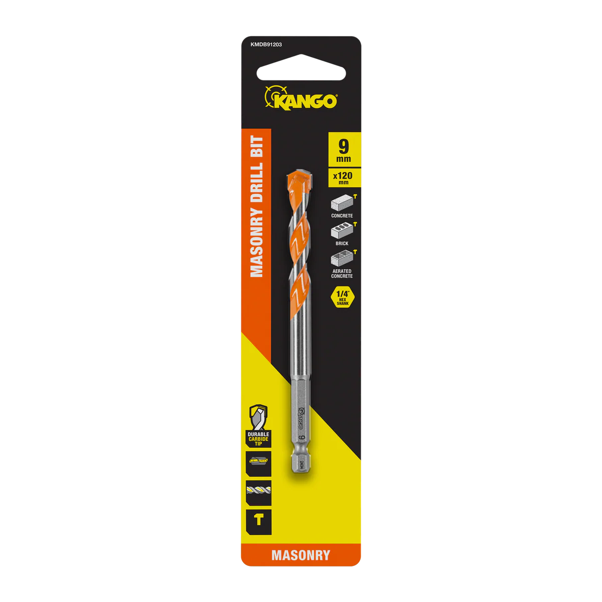 Kango 9mm x 120mm 1/4 Masonry Drill Bit - Durable Carbide Tip - Efficient Drilling