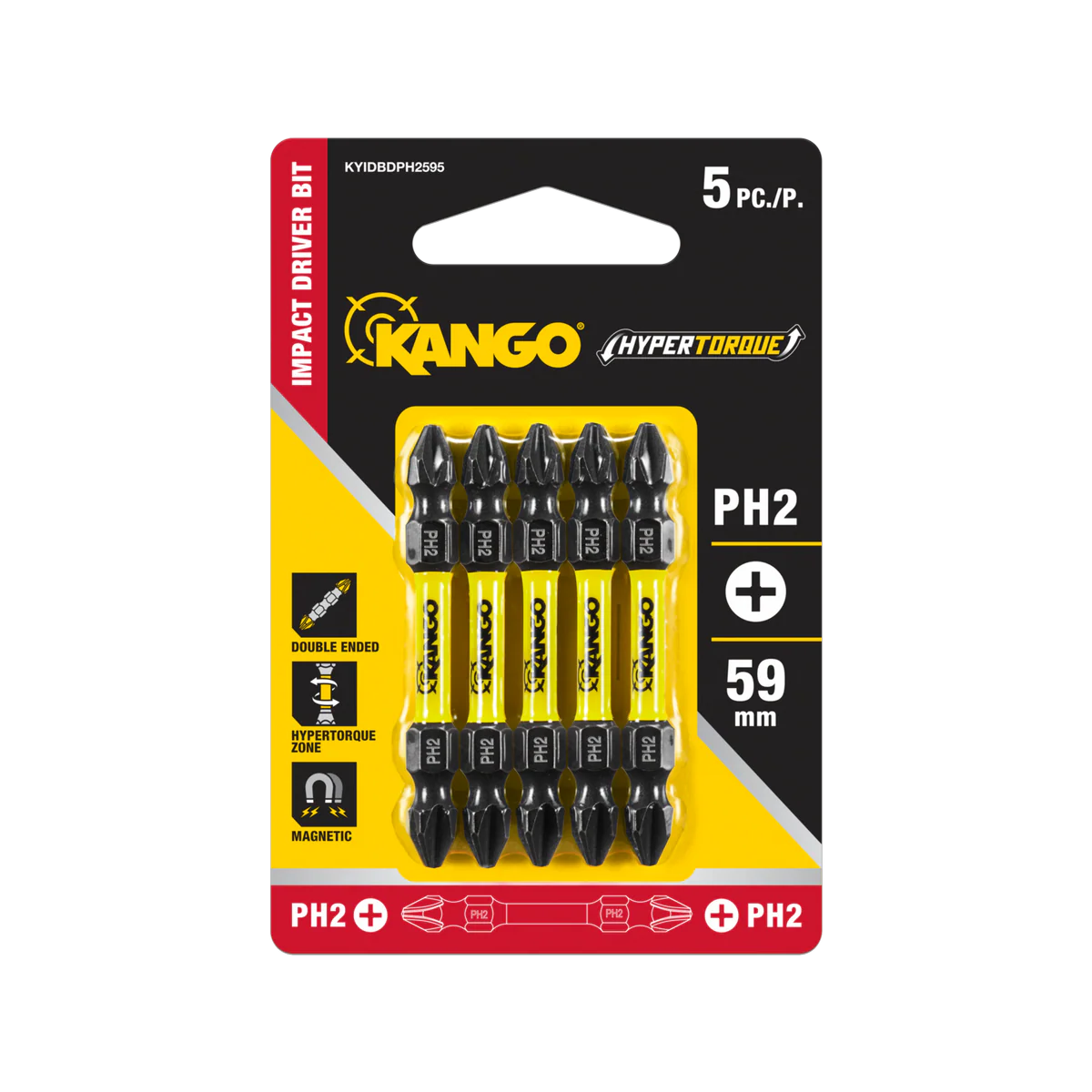 Kango Hypertorque Double Ended Impact Driver Bits 5 Pack - 59mm PH2 - Durable Performance