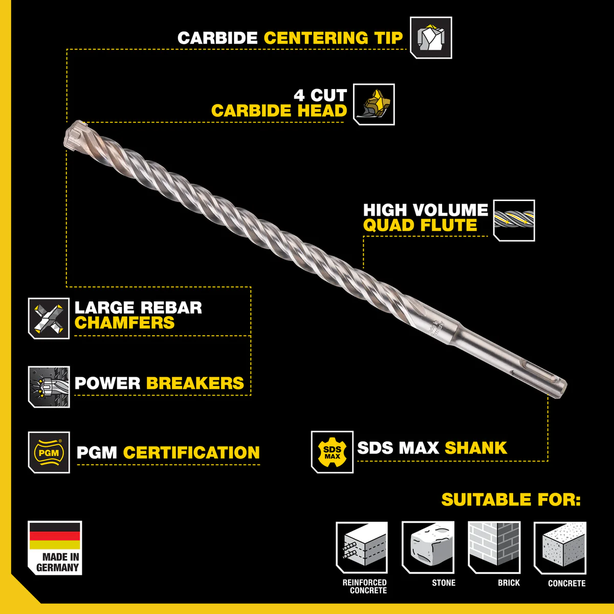 Kango K4 SDS Max Drill Bit - 32mm x 570mm - Solid Carbide Tip - Steel - Image 2