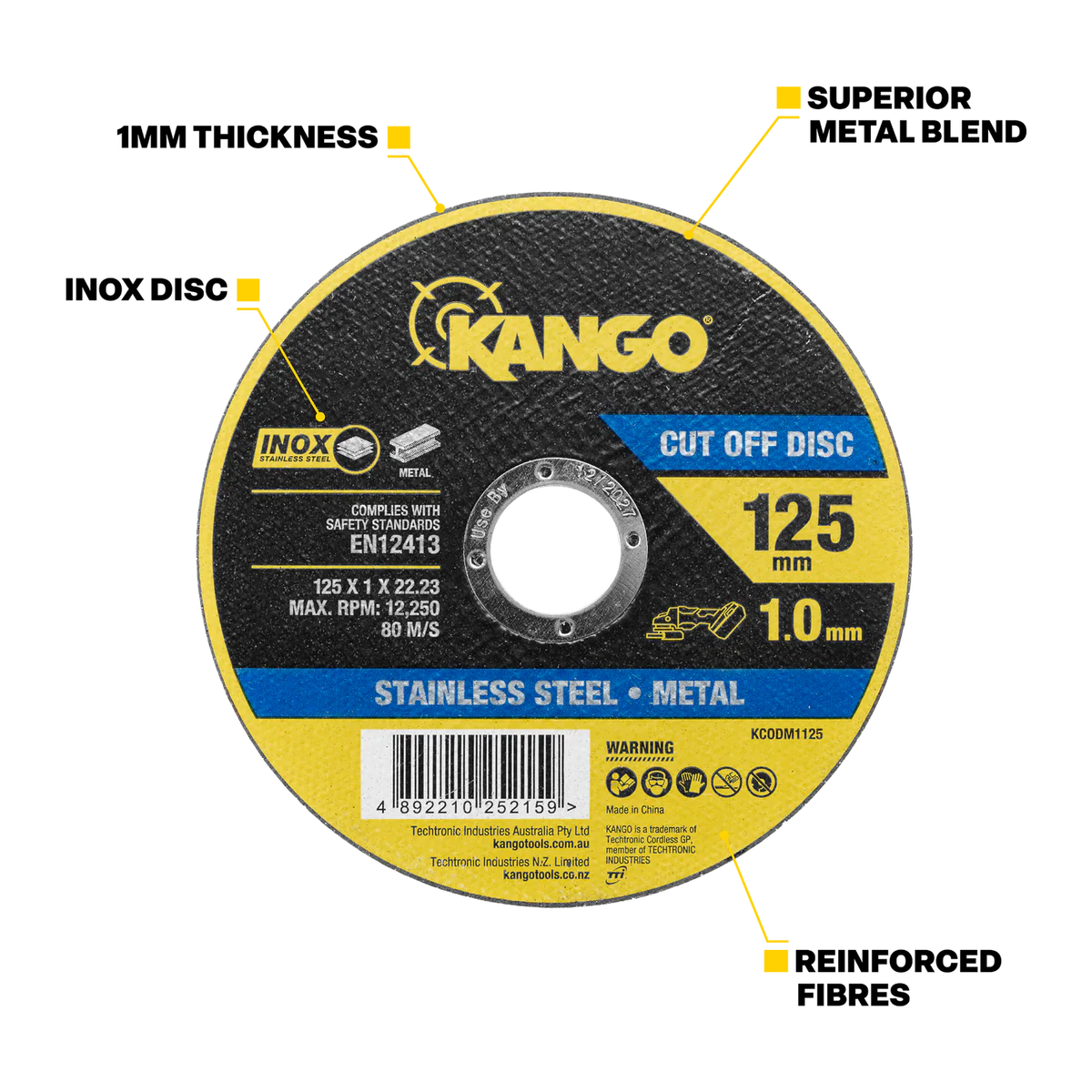 Kango Metal Cut Off Disc - 125mm x 1mm - Inox-Free - Steel & Stainless Steel Cutting - Image 2