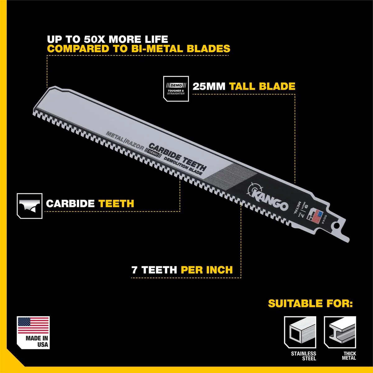 Kango Reciprocating Blade - 9" - Carbide Teeth - 7 TPI - Image 2
