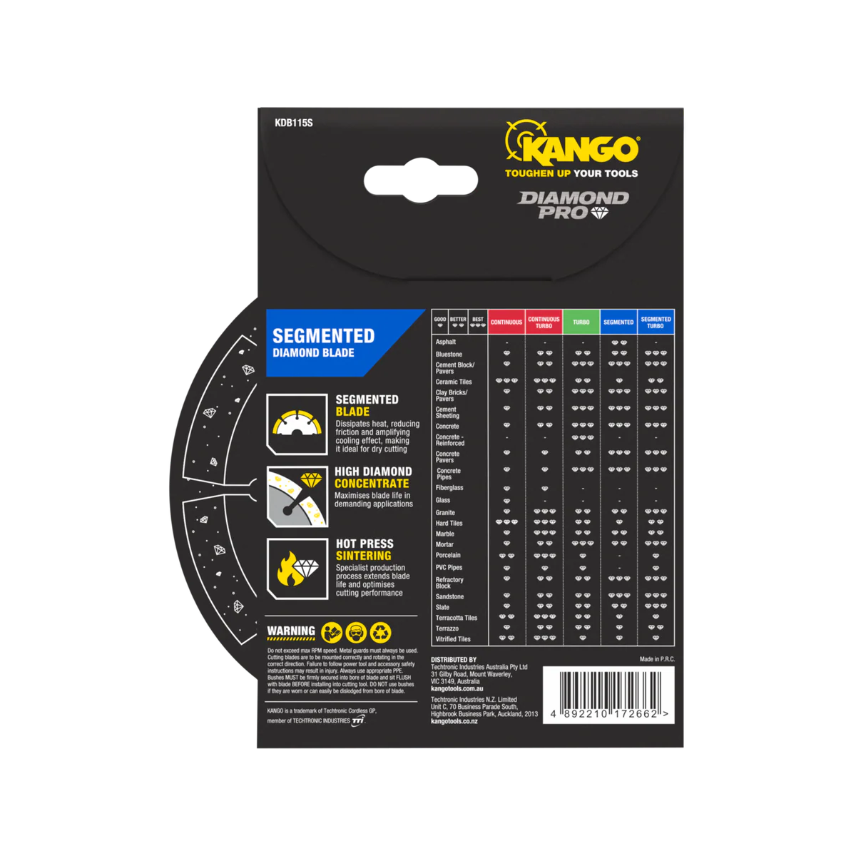 Kango Segmented Diamond Saw Blade - 115mm - Diamond - Dry Cutting - Image 3