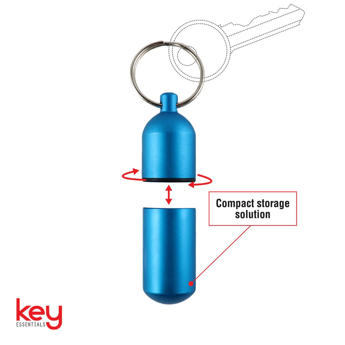 Key Essentials Key Ring Capsule - 59mm x 17mm x 20mm - Steel - Blue - Image 3