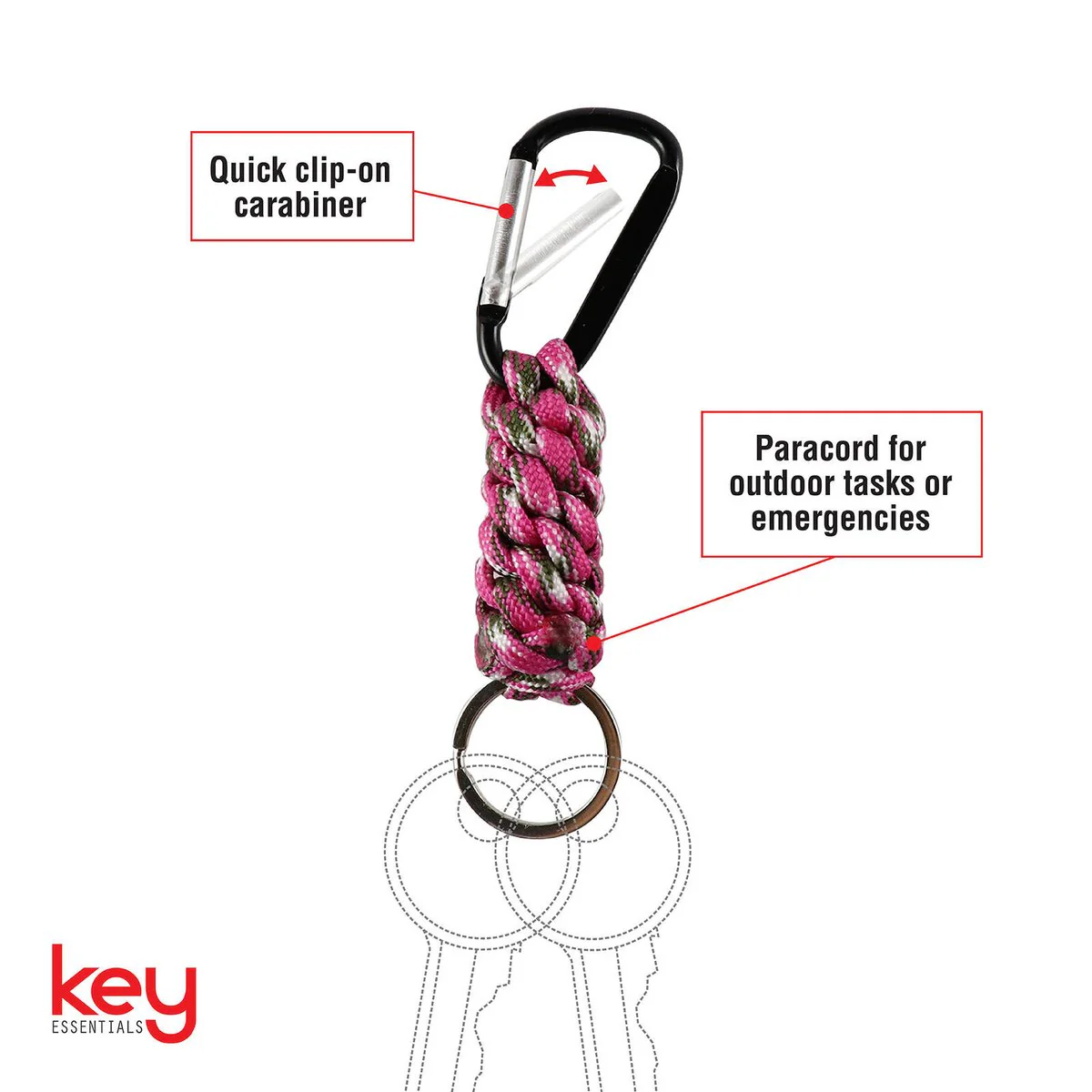 Key Essentials Key Ring Carabiner - 120mm - Steel - With Paracord - Image 3