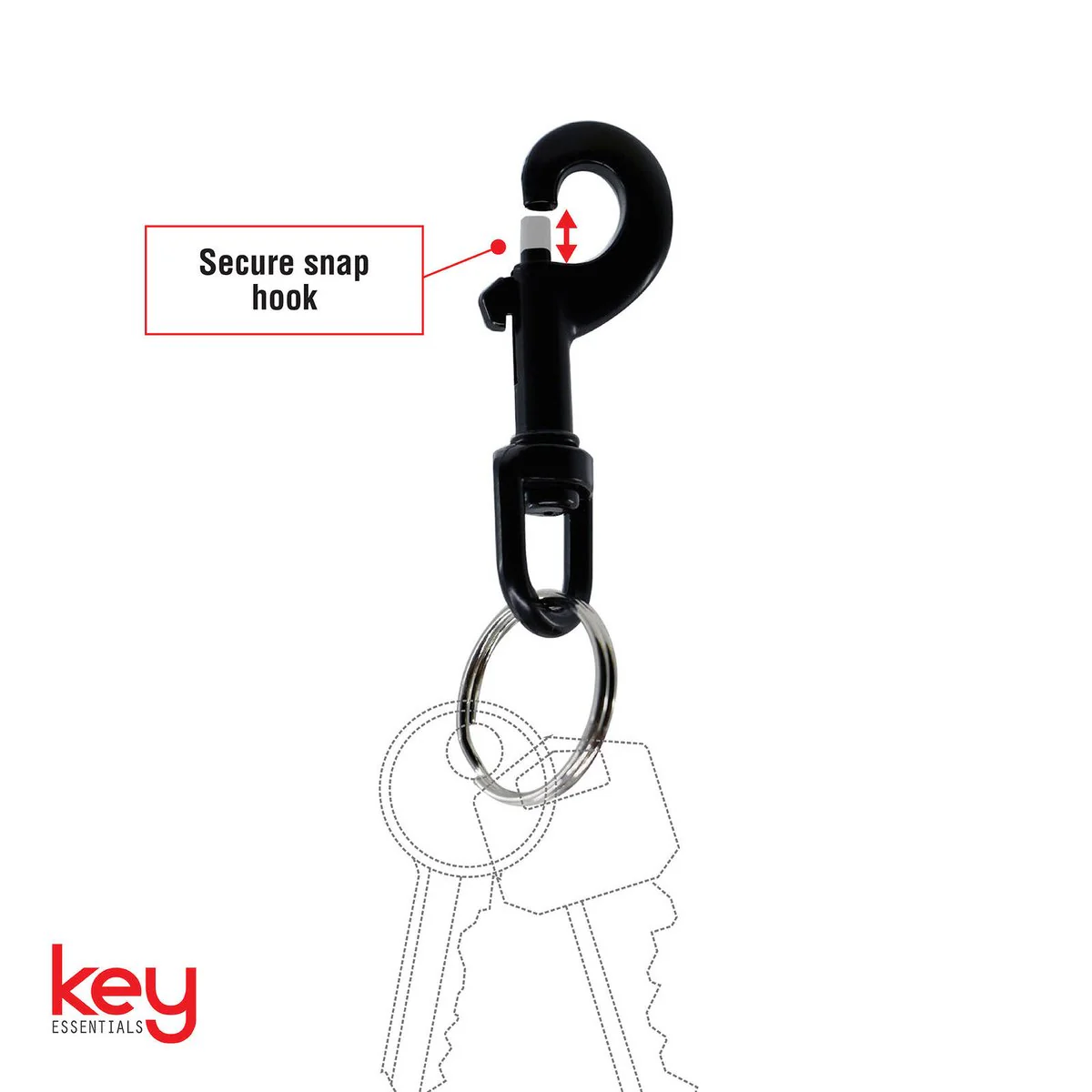 Key Essentials Snap Hook Key Ring - Black - Compact Design - 13.3mm x 79.3mm - Image 3