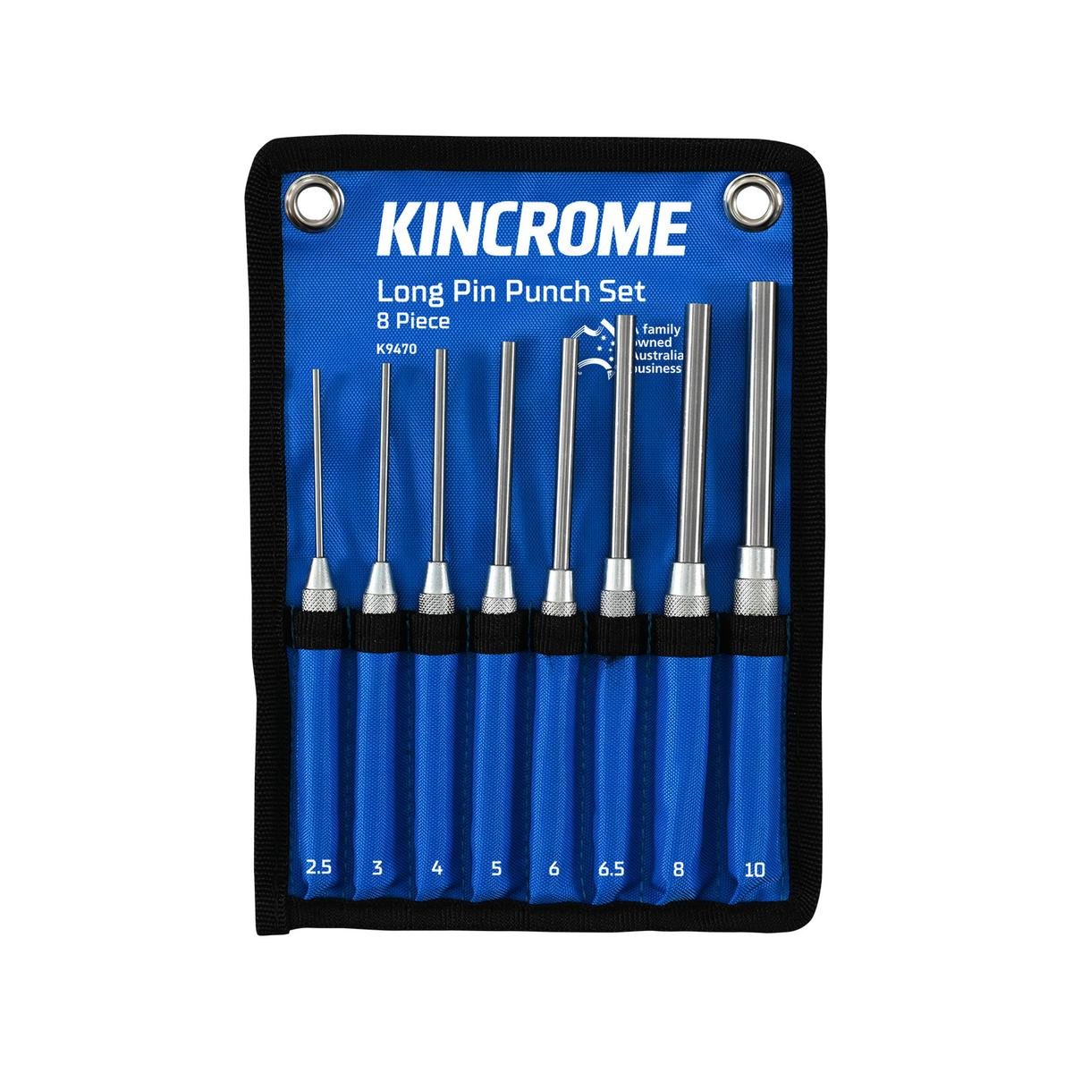 Kincrome 8 Piece Long Pin Punch Set - Chrome Vanadium Steel - 171mm x 230mm