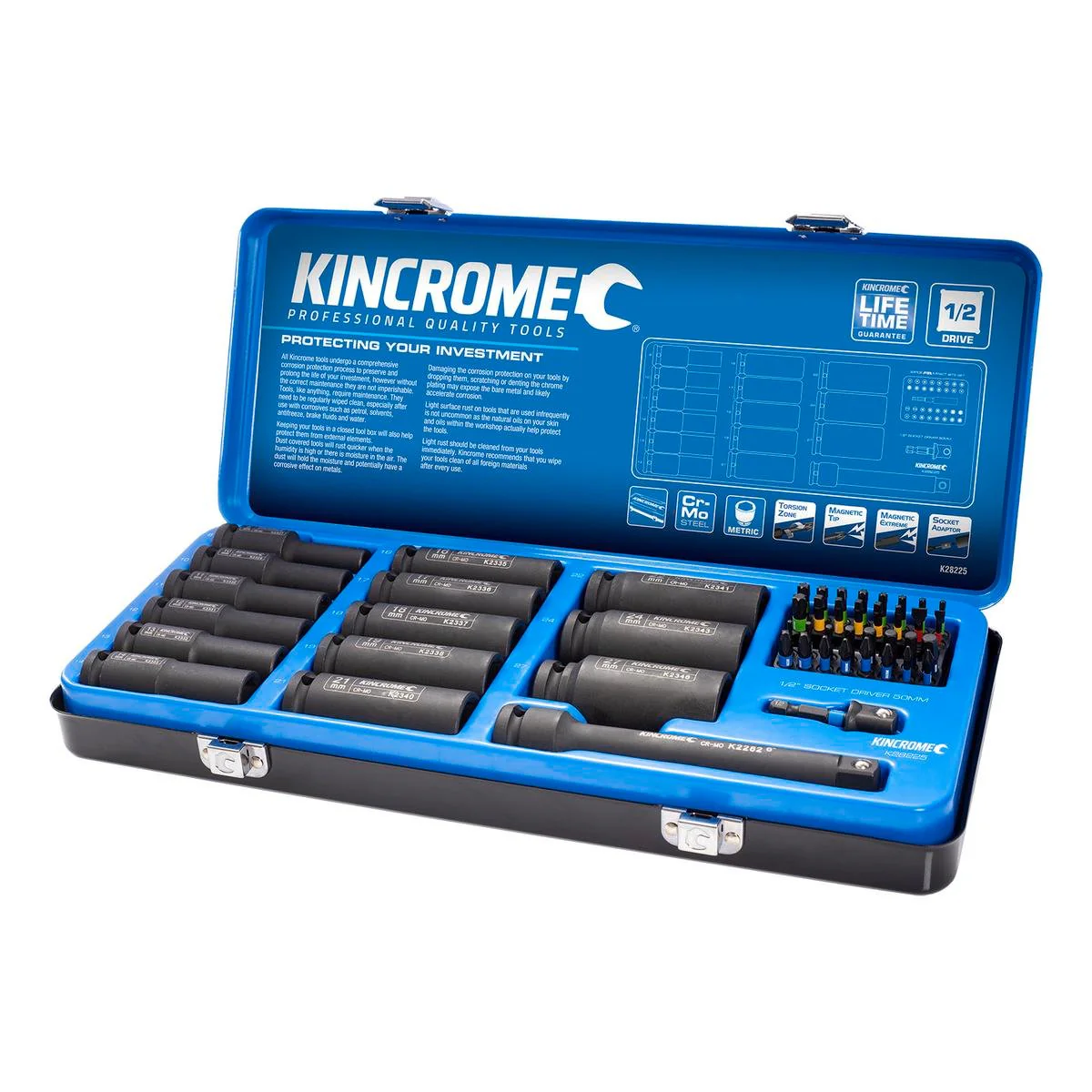 Kincrome 1/2" Deep Impact Socket Set 49 Piece - 14 Metric Sockets - Blue