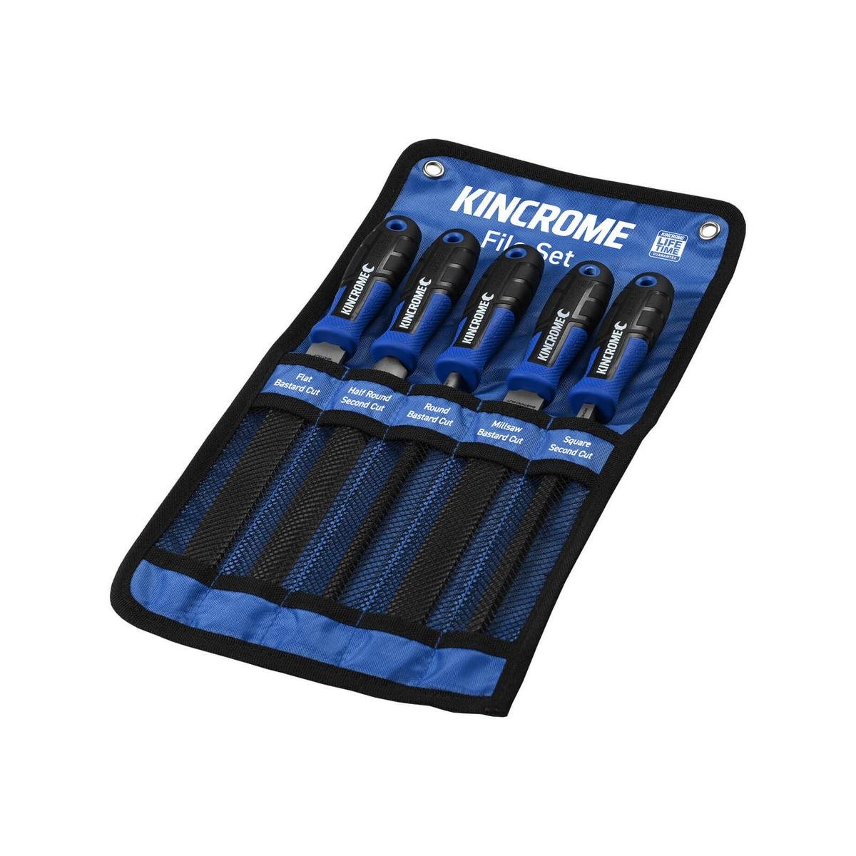 Kincrome File Set 200mm 5 Piece - Hardened Carbon Steel - Ergonomic Handles