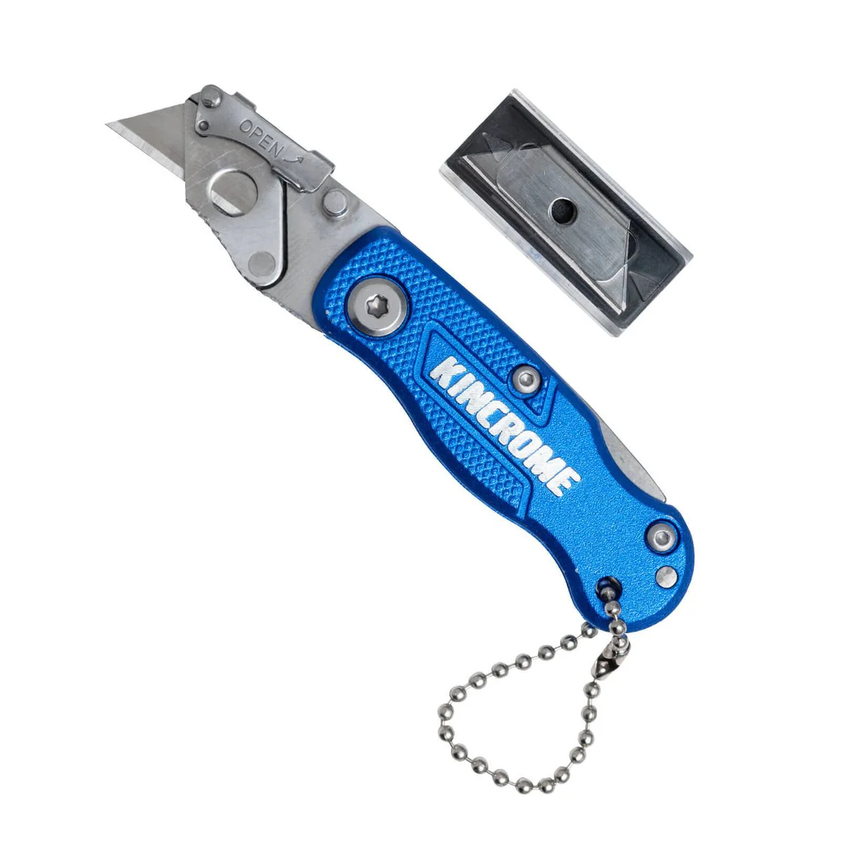 Kincrome Heavy Duty Mini Folding Utility Knife - 10 Spare Blades - 165mm x 88mm x 14mm