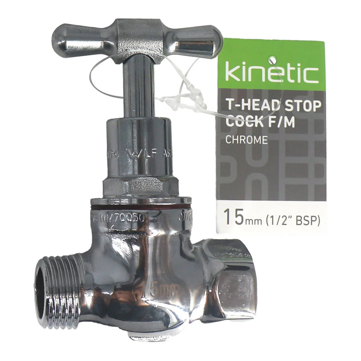 Kinetic 15mm Chrome T Head Stop Cock - Lead-Free Brass - WaterMark Certified - Image 2