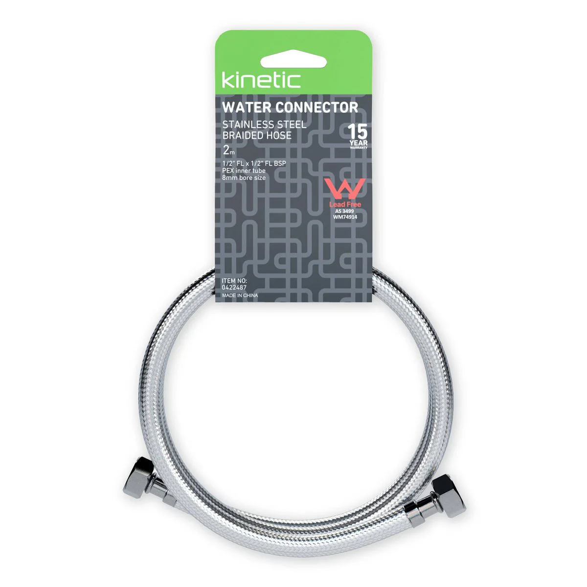 Kinetic 2000mm Stainless Steel Flexible Braided Hose Water Connector - Durable - Corrosion Resistant - Image 2