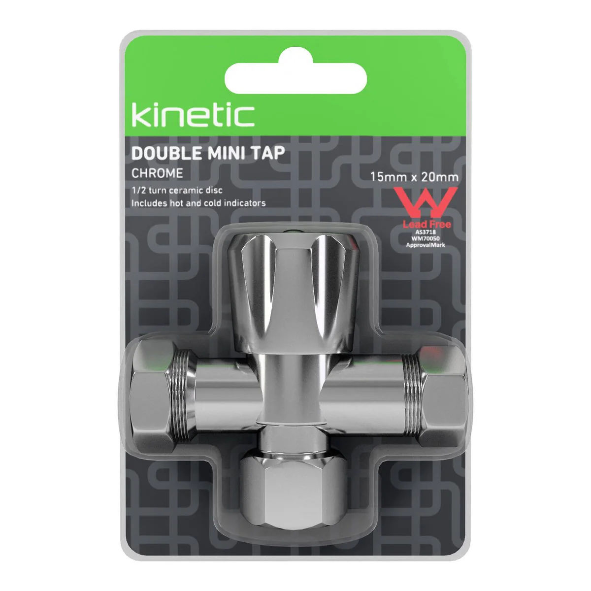 Kinetic Chrome Double Mini Tap - 15mm x 20mm - Lead-Free Brass - Water Control - Image 2