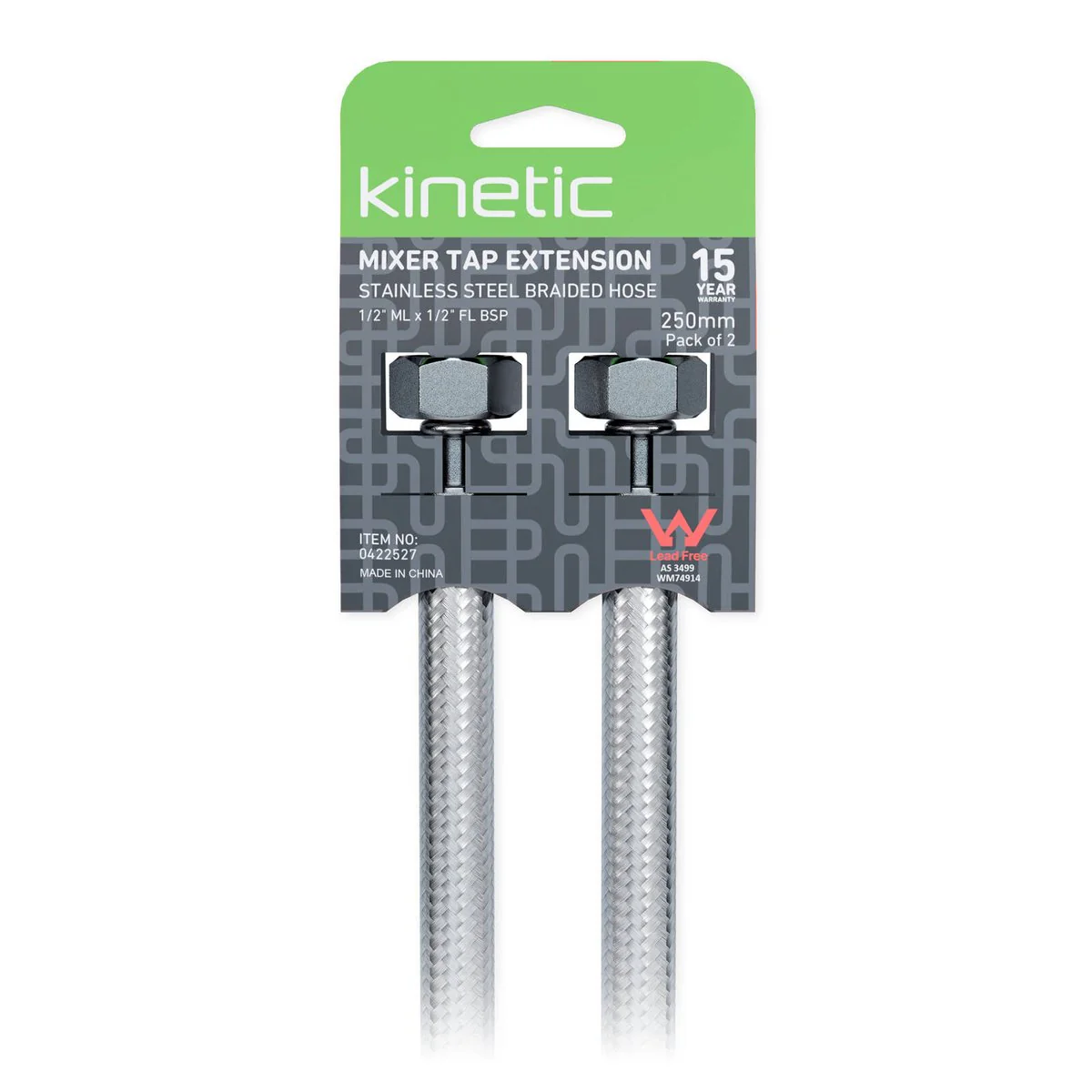 Kinetic Stainless Steel Flexible Braided Hose Mixer Tap Extension 250mm - 2 Pack - Durable & Corrosion Resistant - Image 2