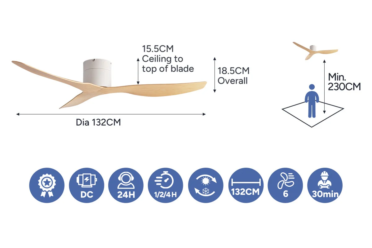 Kogan 132cm Oak DC Motor Ceiling Fan with Remote Control - Image 8