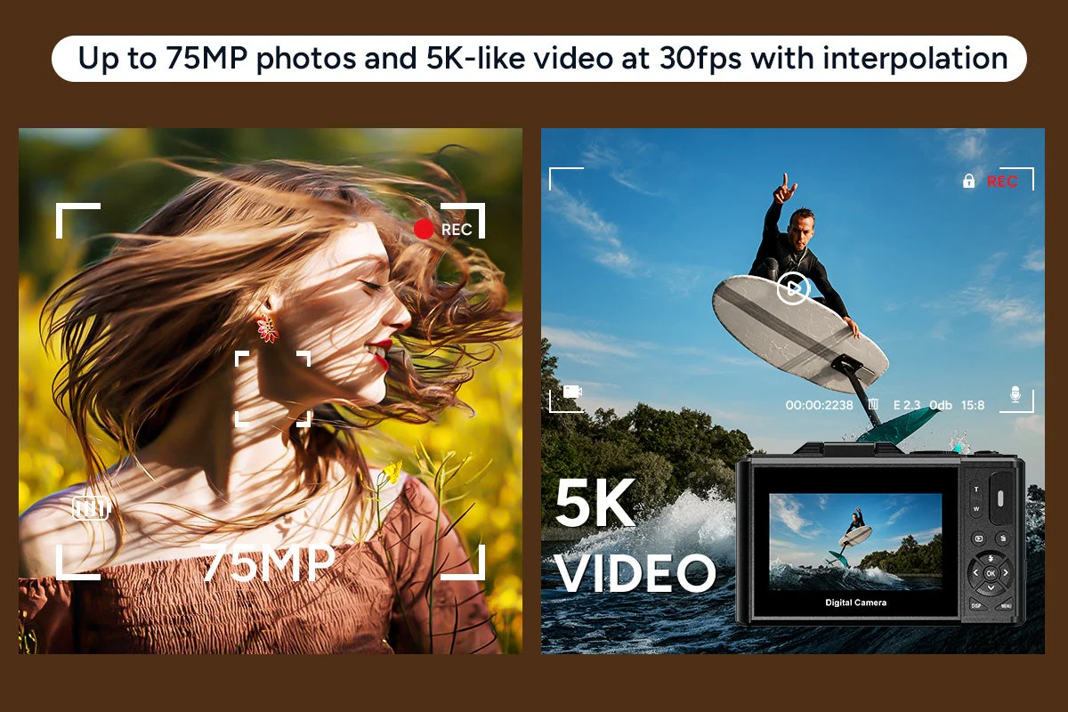 Kogan 5K 75MP Digital Vlogging Camera with Flip Screen & Dual Batteries - Image 3