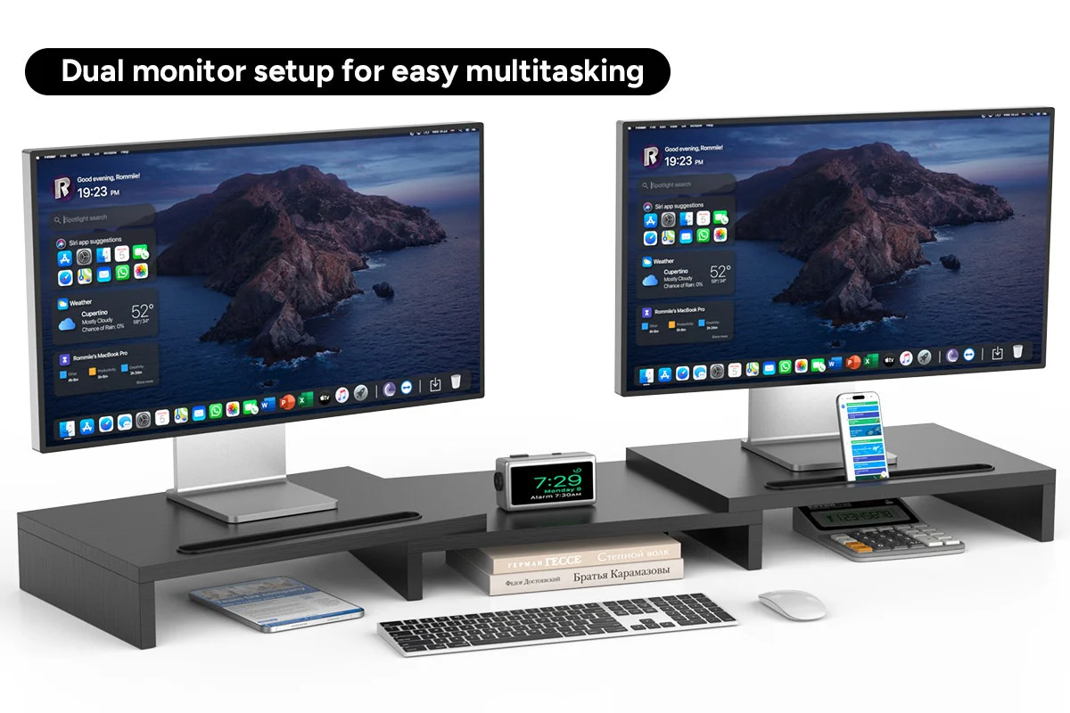 Kogan Dual Monitor & Laptop Stand - Adjustable 108cm, Black MDF - Image 4