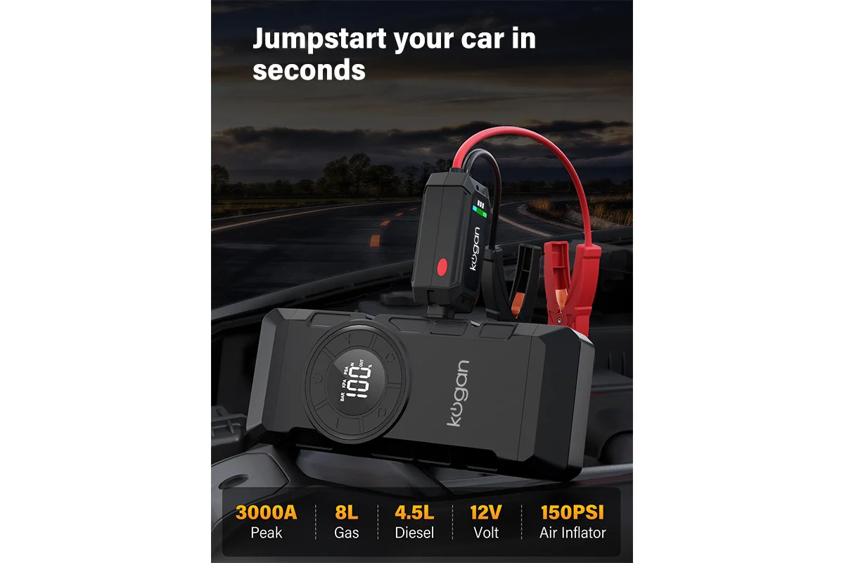 Kogan Portable 4-in-1 Jump Starter, Air Compressor & Power Bank 3000A - Image 4