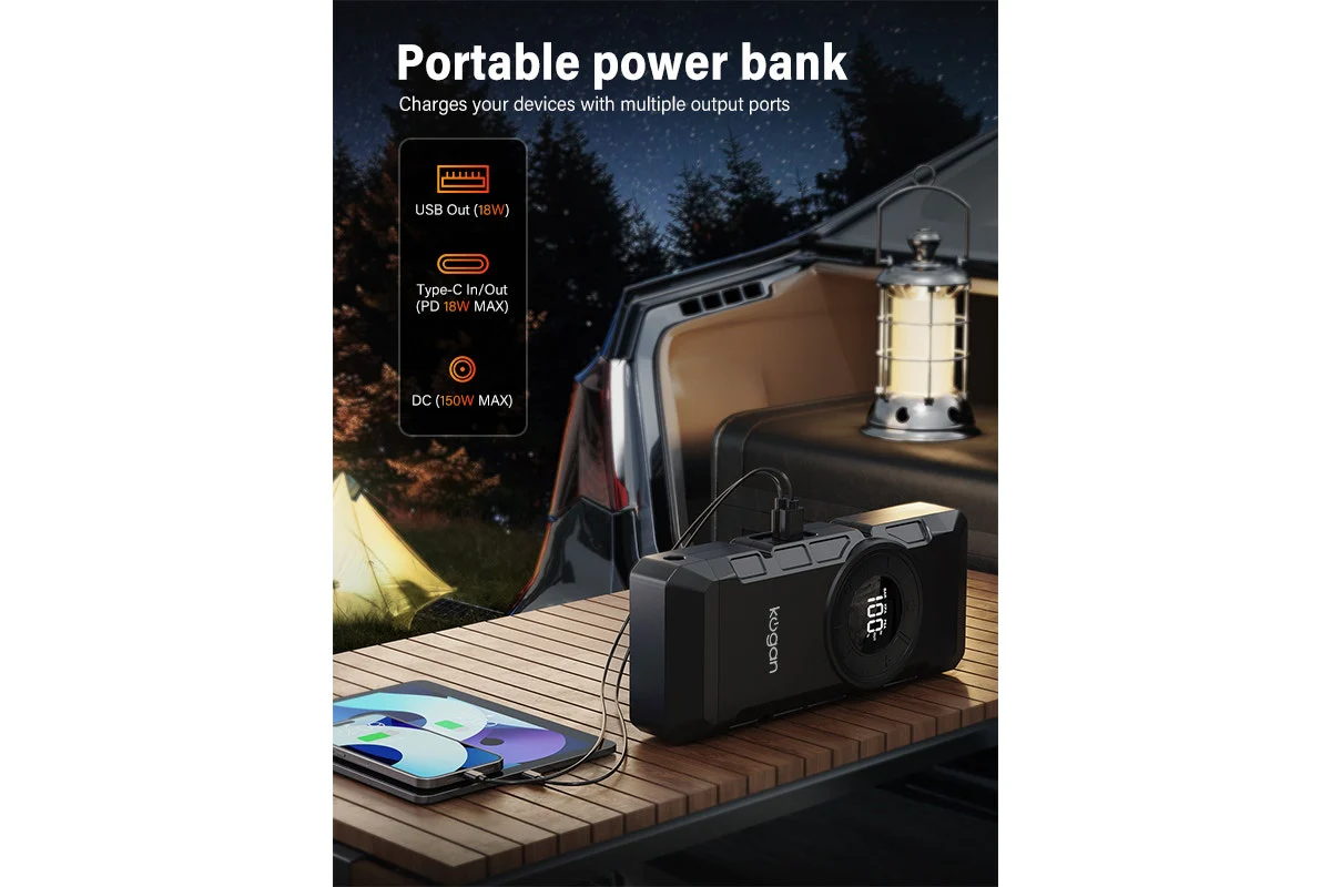 Kogan Portable 4-in-1 Jump Starter, Air Compressor & Power Bank 3000A - Image 5