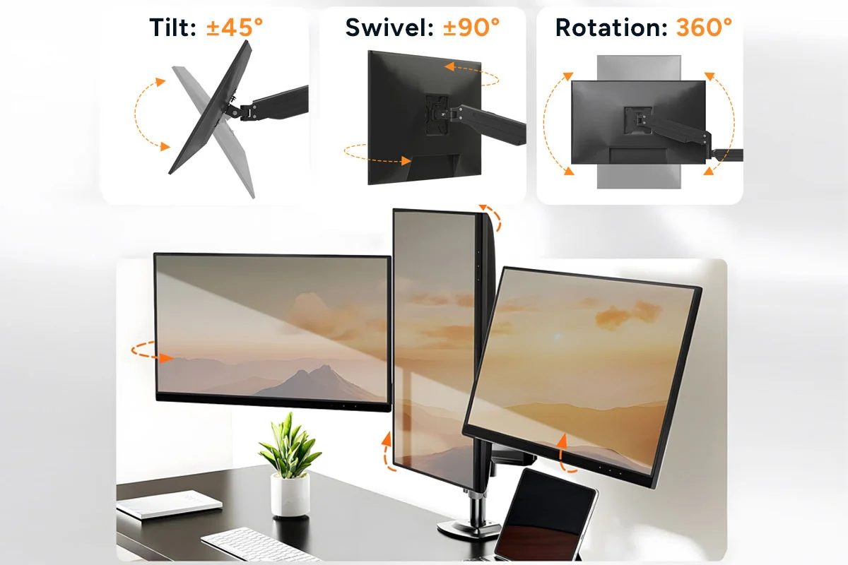 Kogan Triple Monitor Arm for 17"-27" Screens - Full Motion Gas Spring - Image 9