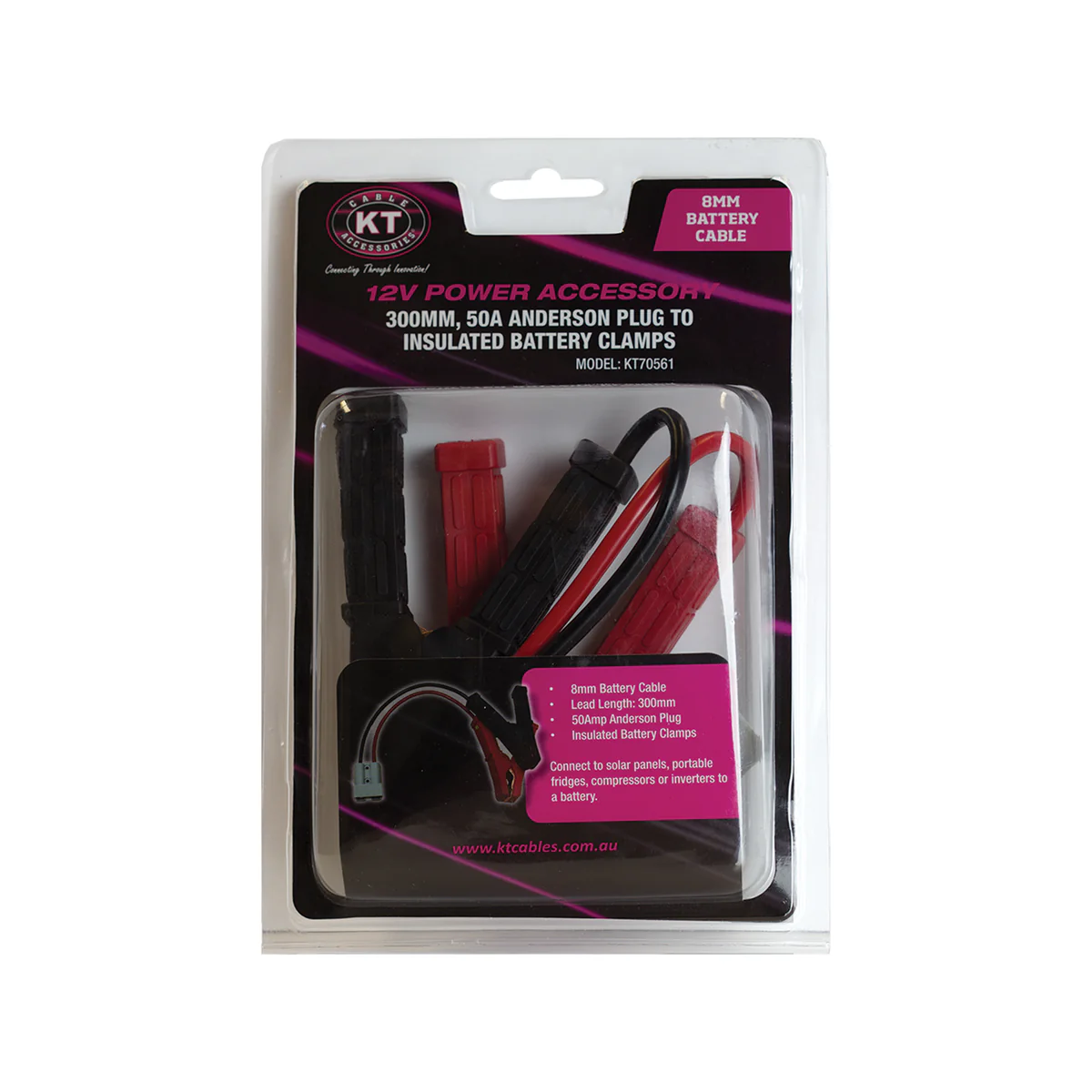 Kt Solar HD Connector 50A to Battery Clamps KT70561 - 300mm - Black - 200A Insulated Clamps - Image 2