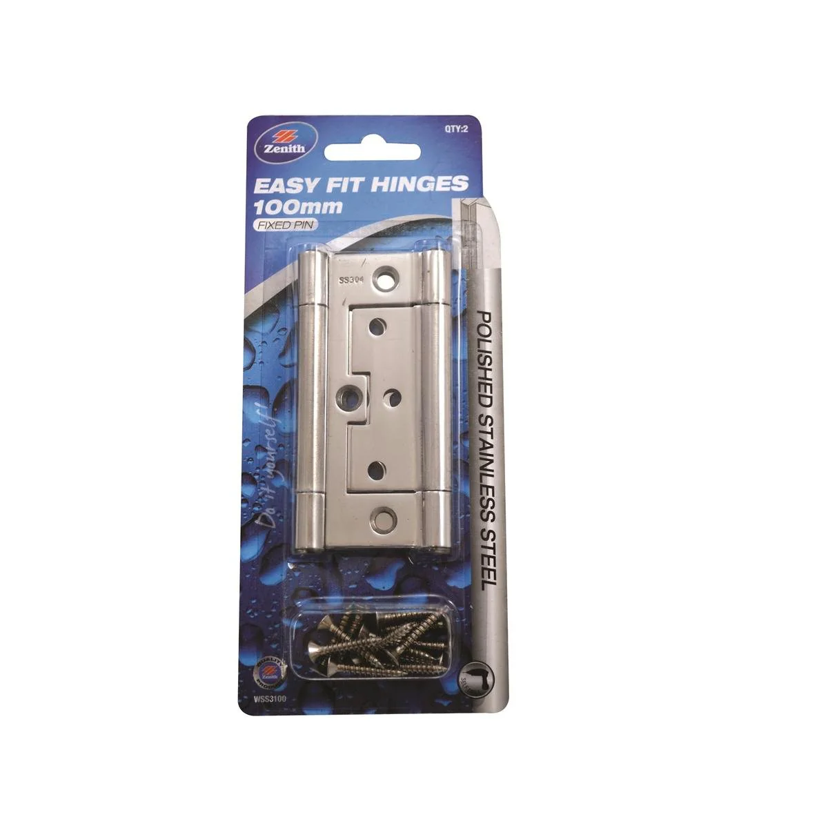 Lane Hinge - 100 x 65 x 2mm - Polished Stainless Steel - Easy Fit - 2 Pack