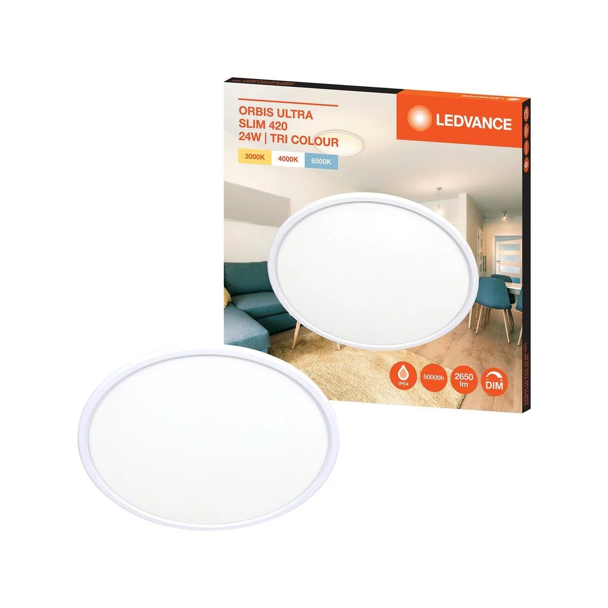 Ledvance 24W Tri Colour Ultra Slim Oyster Ceiling Light 300mm - Dimmable