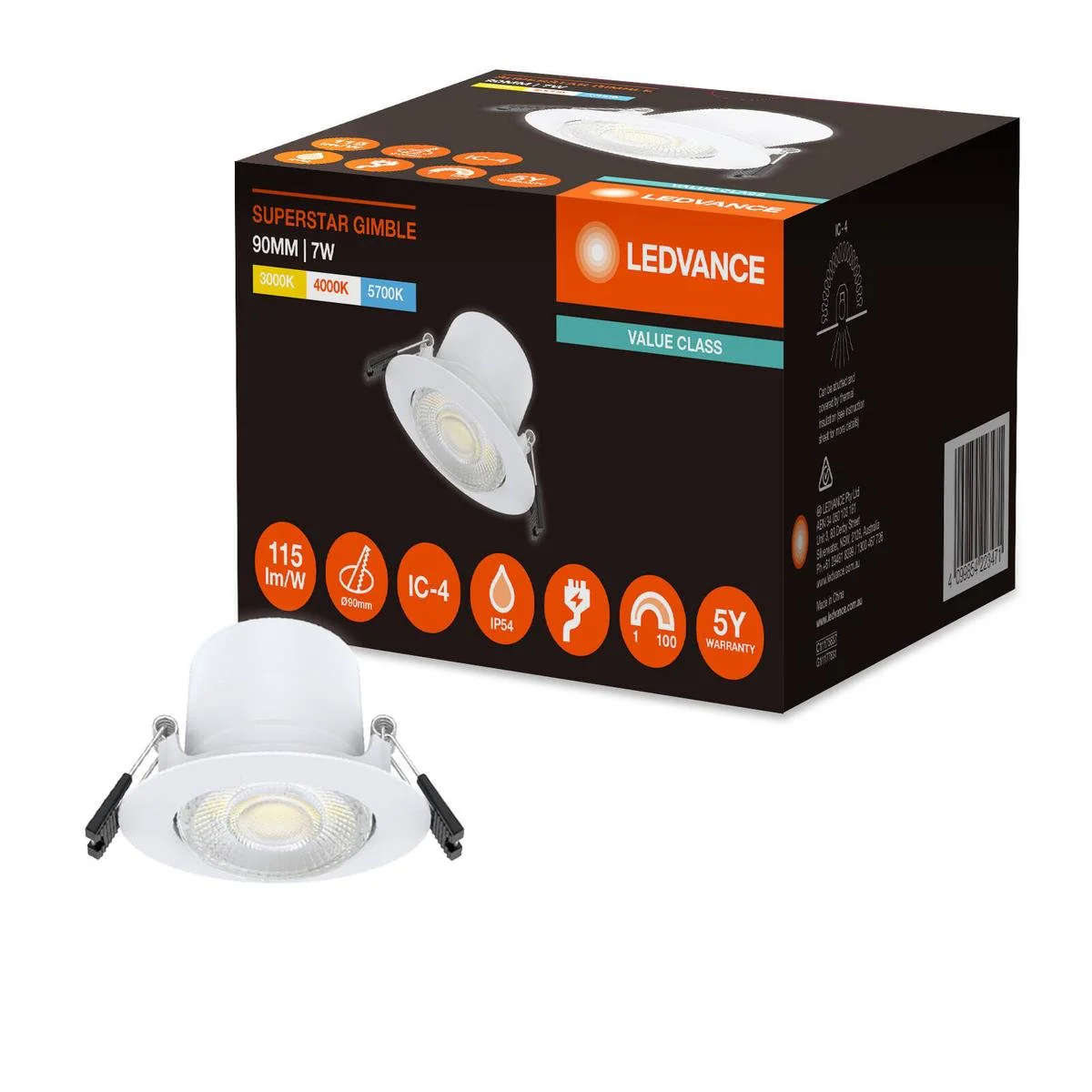 Ledvance Downlight Gimble 7W 90mm Tri Colour - Dimmable - White