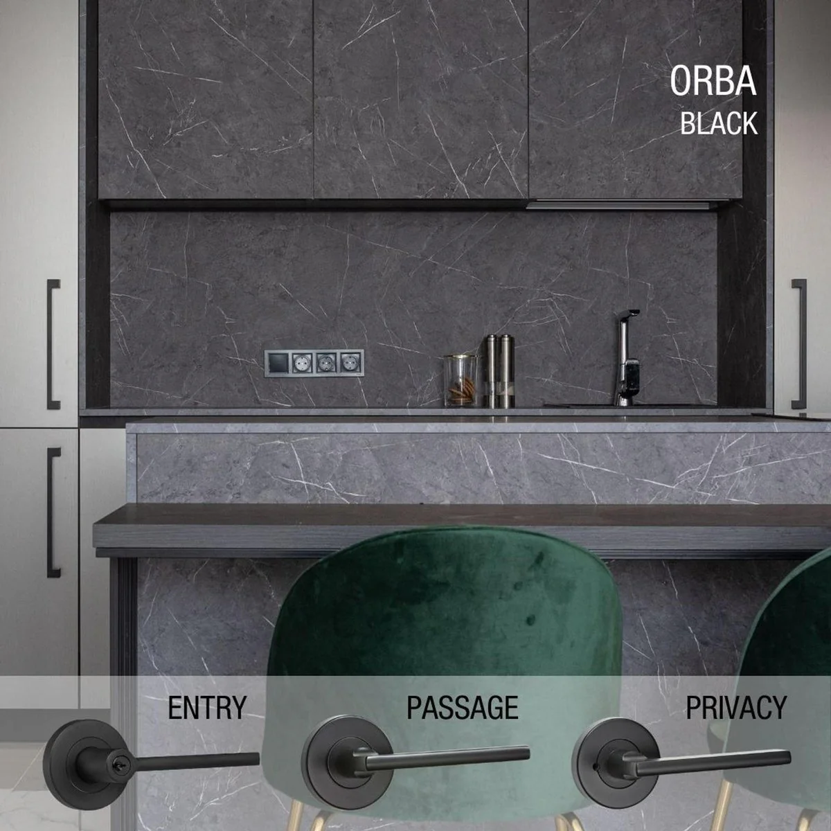 Lemaar Black Orba Privacy Set - 65mm - Zinc - Electroplated Finish - Image 4
