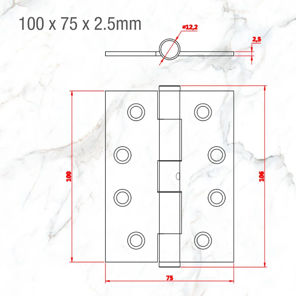 Lemaar Gun Metal Grey Hinge - 100 x 75 x 2.5mm - Fixed Pin - Durable Zinc - Image 5