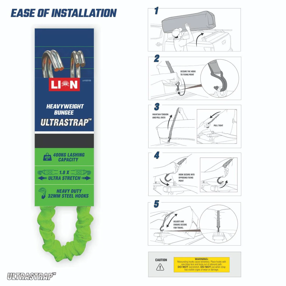 Lion 55 Ultra Strap - 100cm - Heavy-Duty Bungee - 800kg Break Strength - Image 3