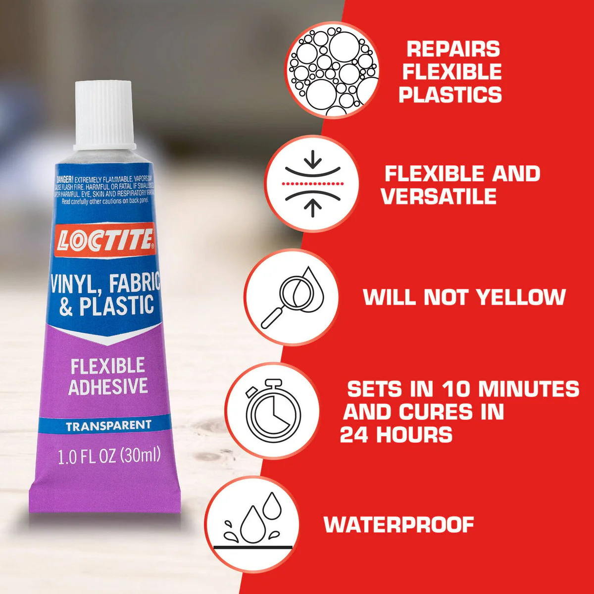 Loctite Vinyl Fabric and Plastic Flexible Adhesive 30ml - Clear - Waterproof - Image 2