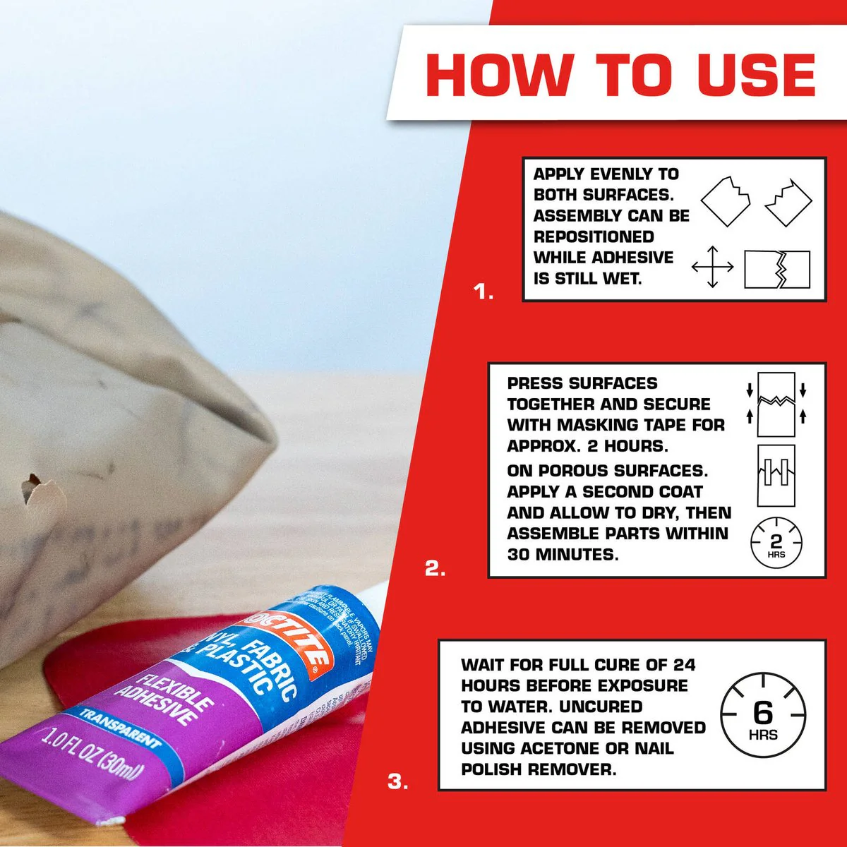 Loctite Vinyl Fabric and Plastic Flexible Adhesive 30ml - Clear - Waterproof - Image 4