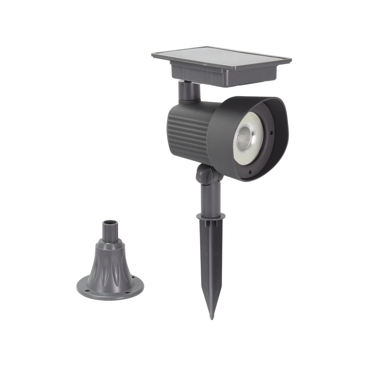 Luxzone 35cm LED Solar Spot Light - 120 Lumens - Aluminium - Grey - Outdoor