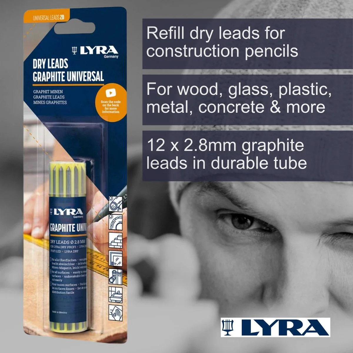 Lyra Graphite Lead Refill Pack - 2.8mm - Unbreakable - 12 Pack - Image 2