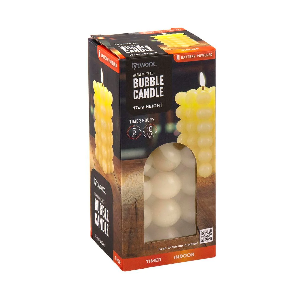 Lytworx 17cm LED Bubble Candle - Warm White - Battery Operated - Real Wax