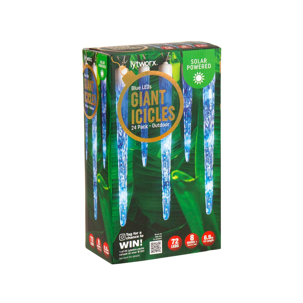 Lytworx Blue Solar Giant Icicle Lights 24 Pack - 6.9m - 72 LEDs - Outdoor