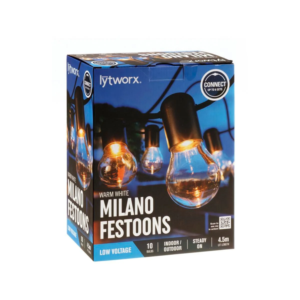 Lytworx Milano Festoon Party Lights - 10 Bulbs - 4.5m - Warm White - Shatter-Resistant
