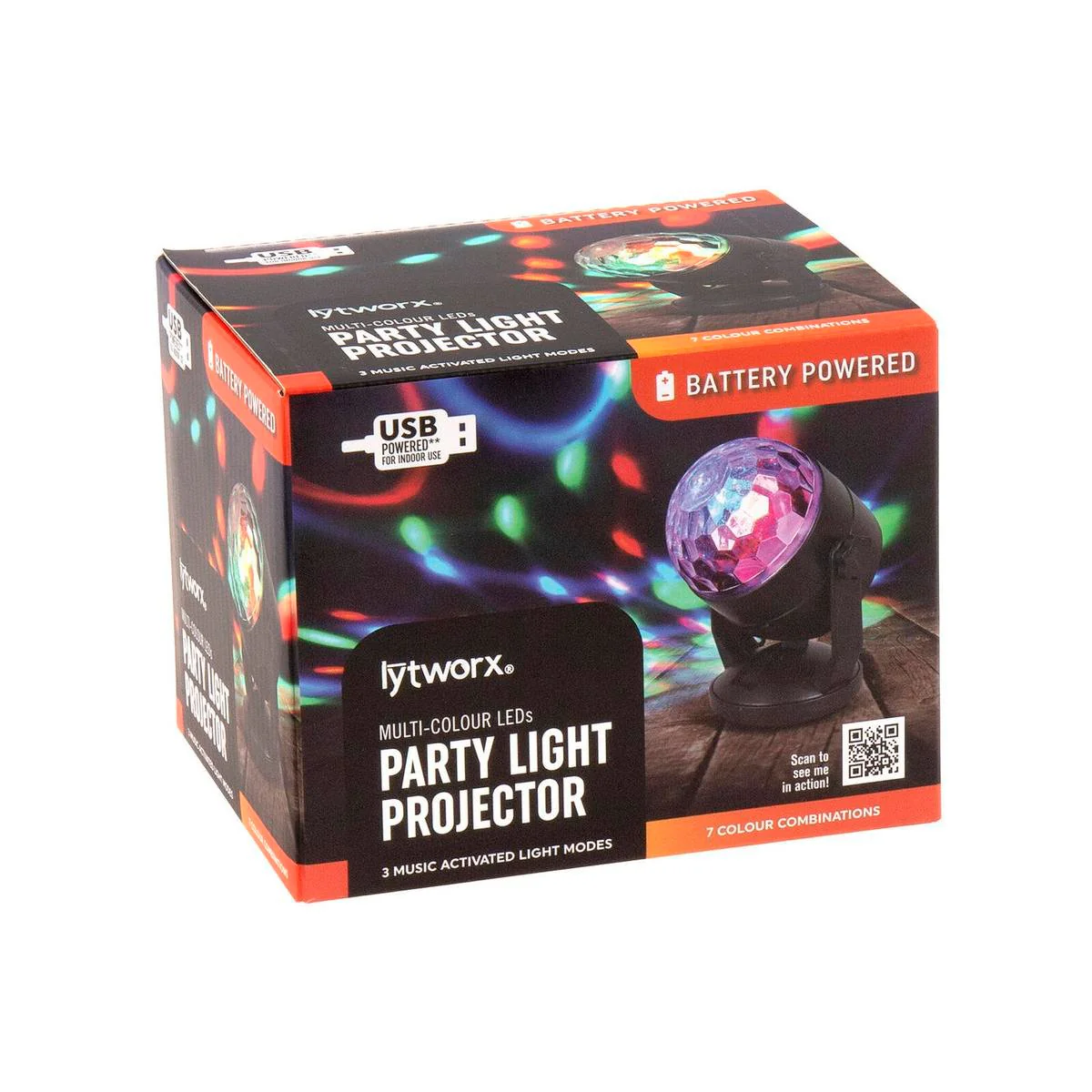 Lytworx Multicolour Party Light Projector - 110mm x 140mm - USB Rechargeable - Music Activated