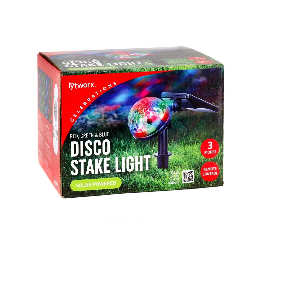 Lytworx Solar RGB Disco Stake Light - 120mm x 314mm - 3 Modes - Remote Control