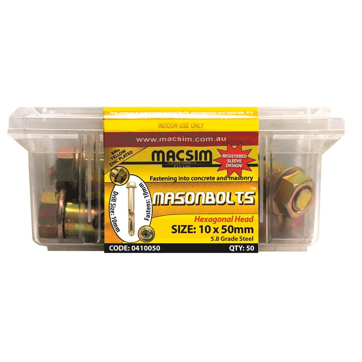Macsim Fasteners 10 x 50mm Zinc Sleeve Anchor 50 Pack High Strength