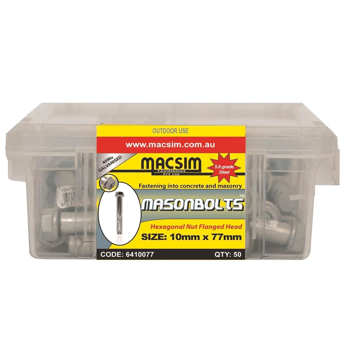 Macsim Fasteners Sleeve Anchor - 10mm x 77mm - 5.8 Grade Steel - 50 Pack