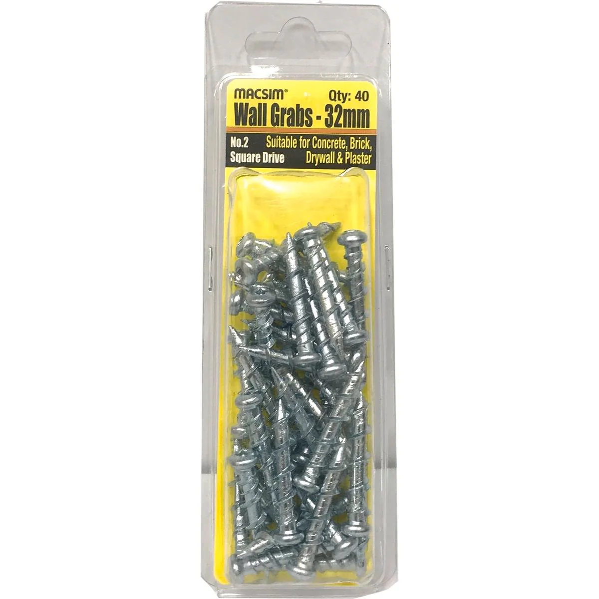Macsim Wall Grab Anchor - 32mm - Zinc Plated Steel - 40 Pack - Light Duty