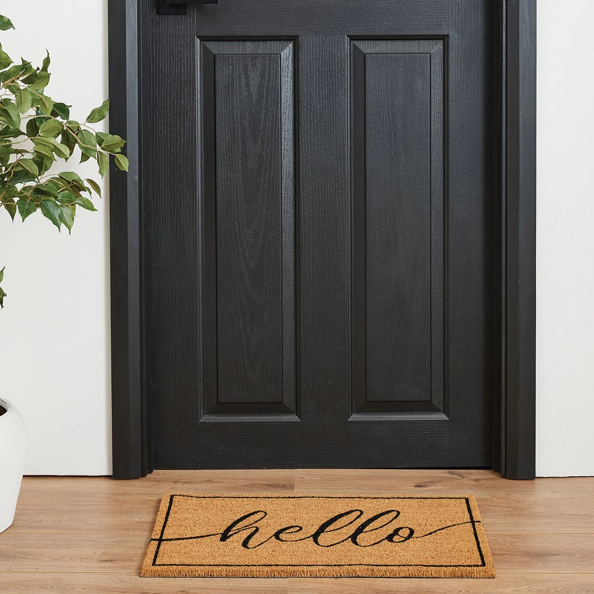 Madras Link Hello Coir Door Mat 40 x 70cm Black - Durable Non-Slip Design - Image 2