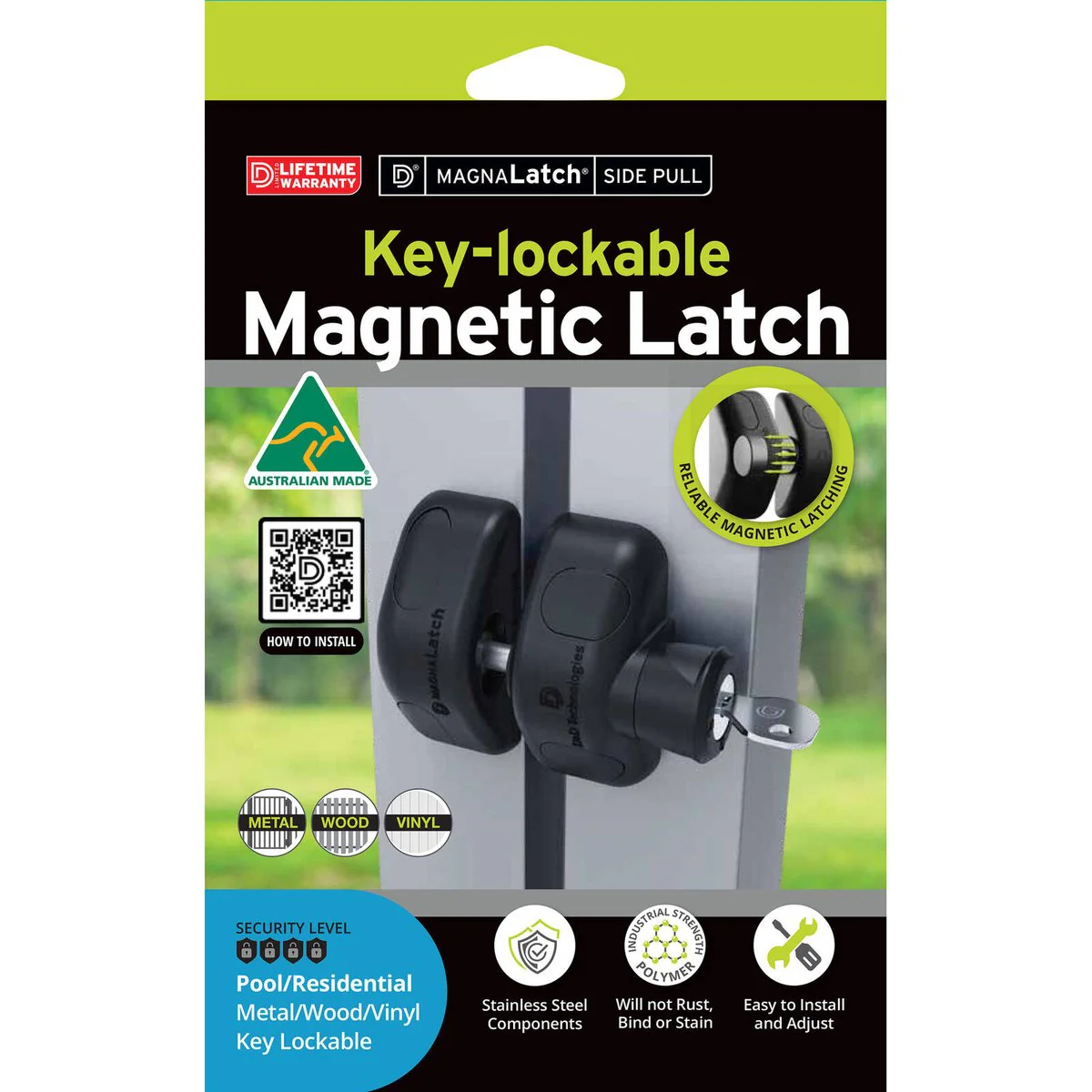 Magnalatch Pool Gate Latch - 100mm - Engineered Polymers - Lockable - Image 4