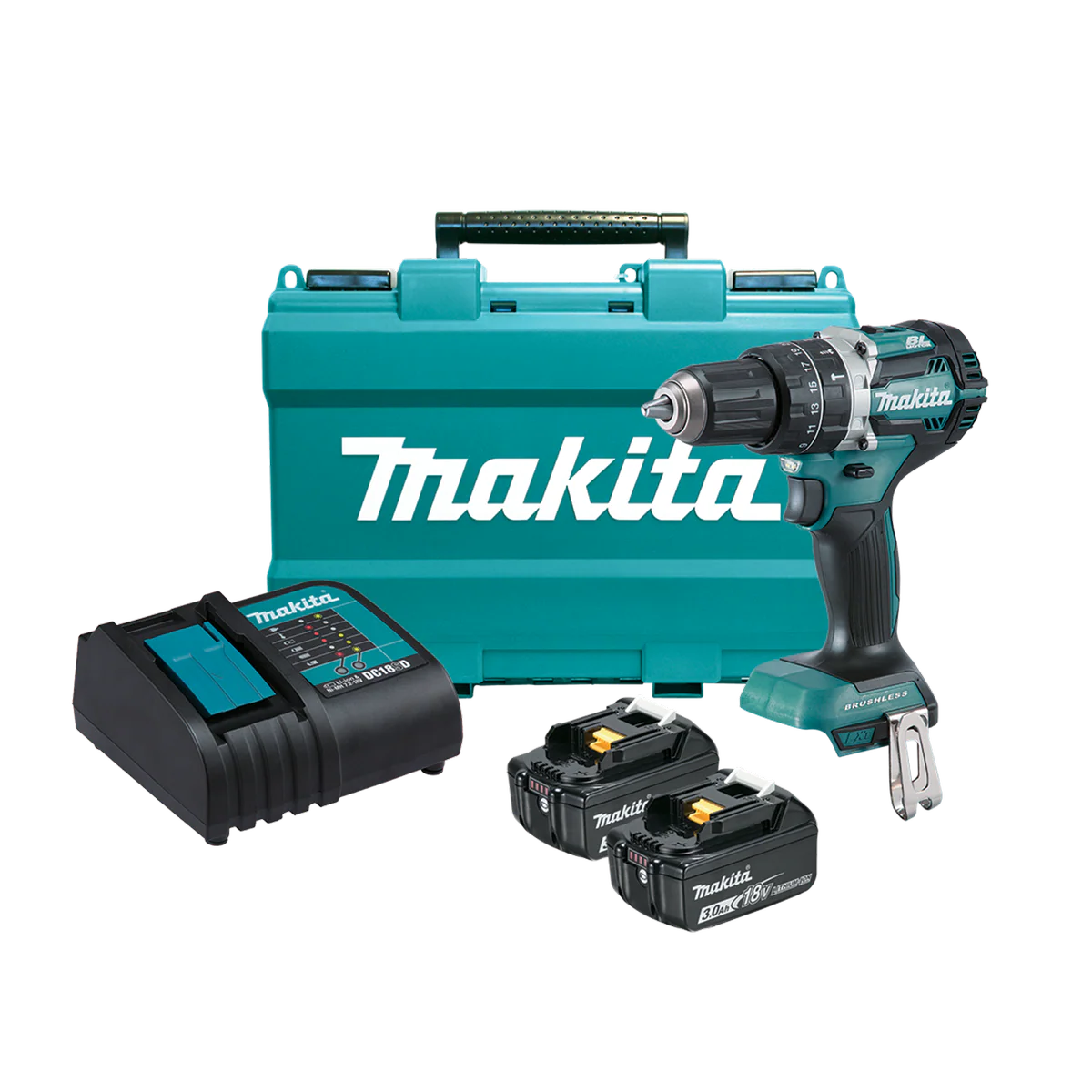 Makita 18V Brushless Hammer Driver Drill Kit DHP484SFE - Compact - Durable - 2 Speed Gearing