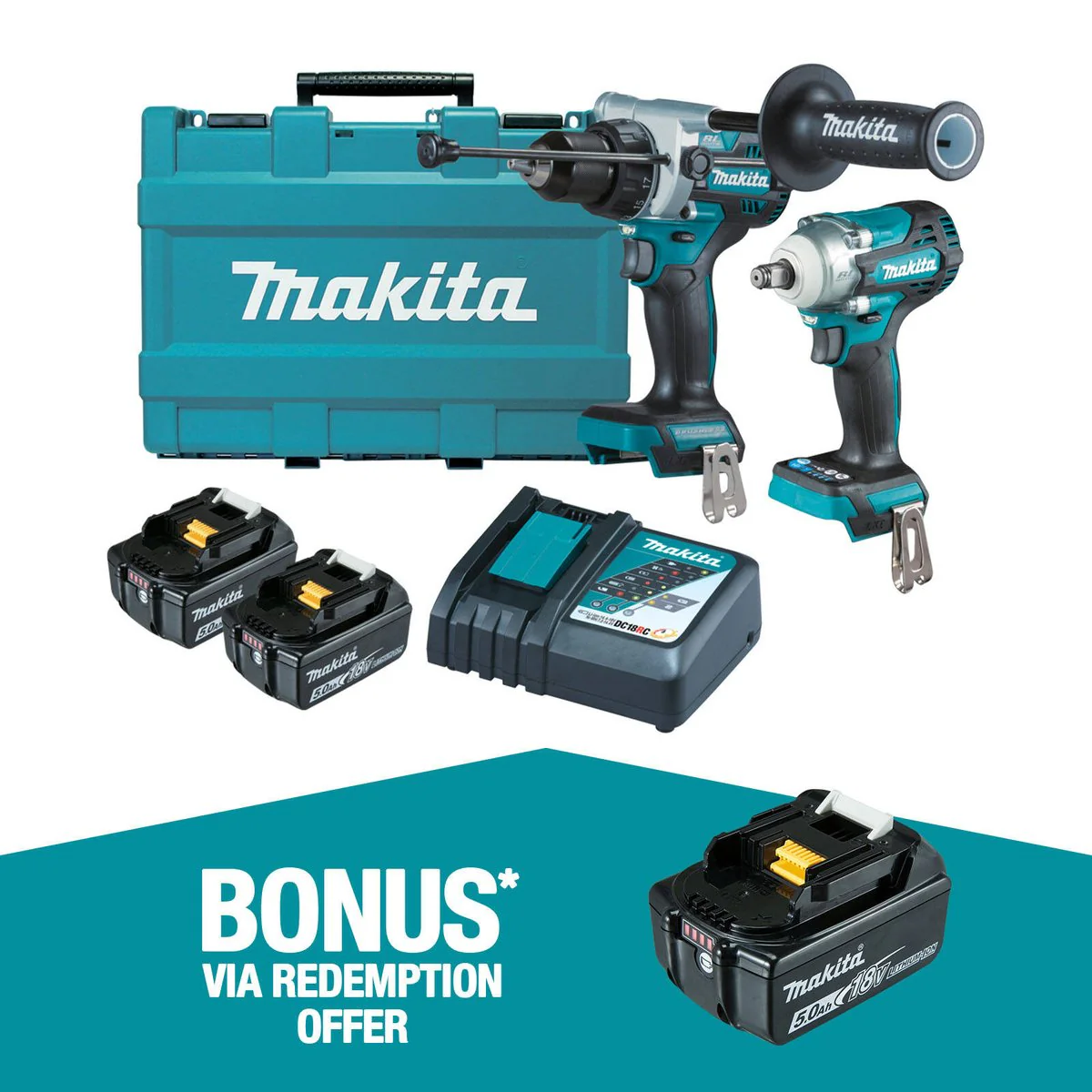 Makita Brushless 2 Piece Combo Kit DLX2419T - 18V - Includes 2 Batteries - Rapid Charger